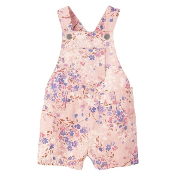 THE CHILDREN’S PLACE Shortalls Baby 9-12 Months Pink Purple Floral Denim. - Picture 1 of 9